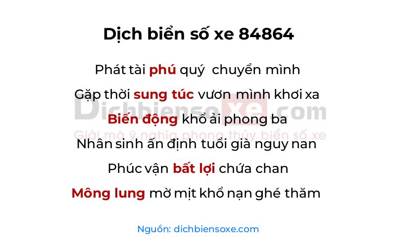 Dịch thơ biển số 84864