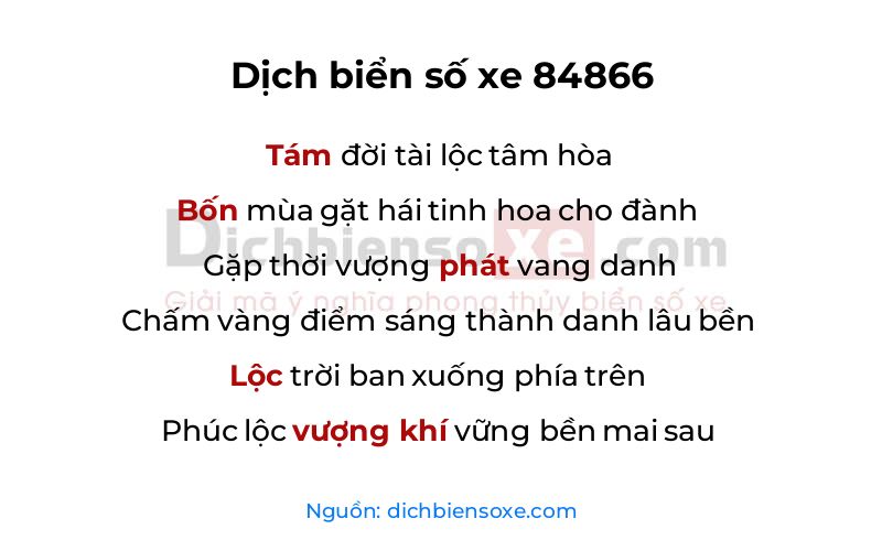 Dịch thơ biển số 84866