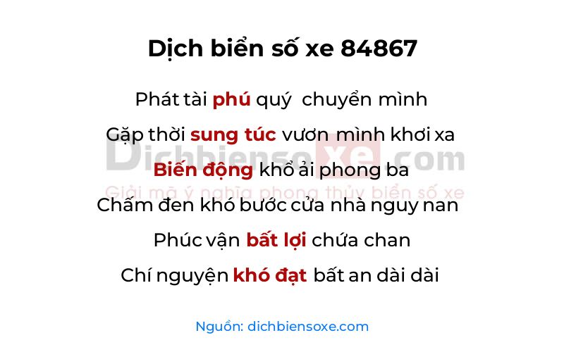 Dịch thơ biển số 84867