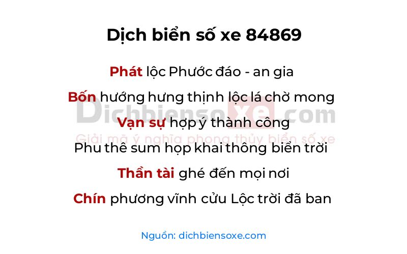 Dịch thơ biển số 84869