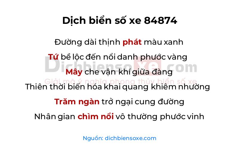 Dịch thơ biển số 84874