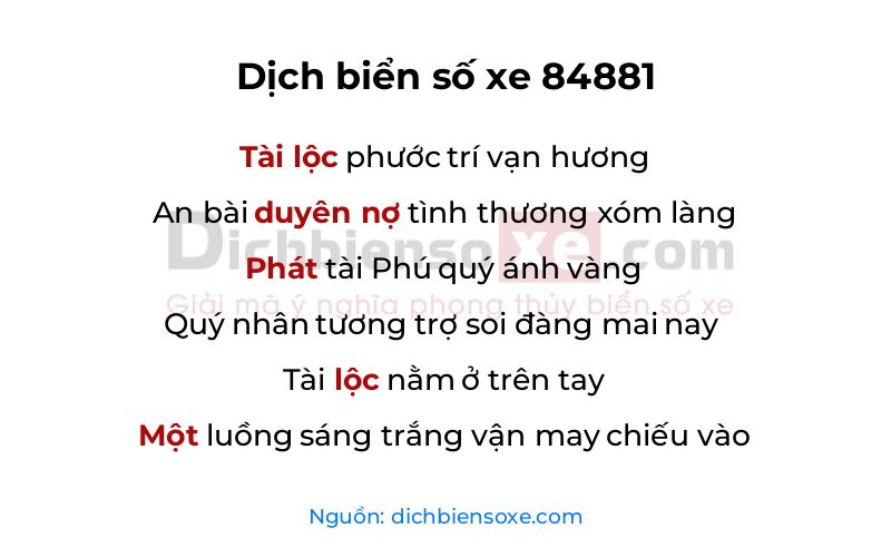 Dịch thơ biển số 84881