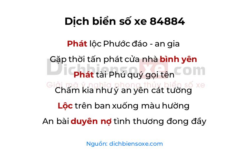 Dịch thơ biển số 84884