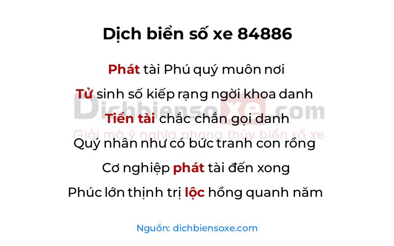Dịch thơ biển số 84886