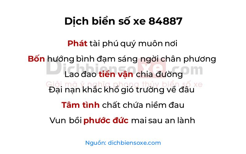 Dịch thơ biển số 84887