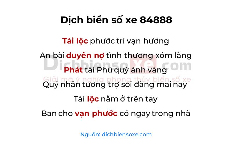 Dịch thơ biển số 84888