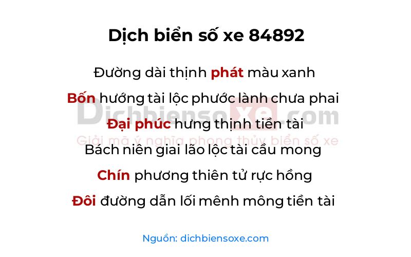 Dịch thơ biển số 84892
