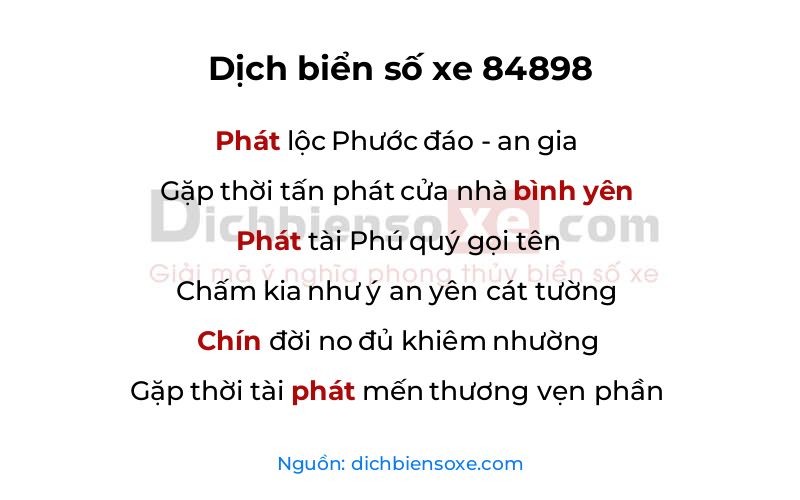 Dịch thơ biển số 84898