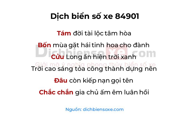 Dịch thơ biển số 84901