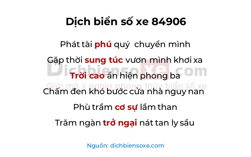 Dịch thơ biển số 84906