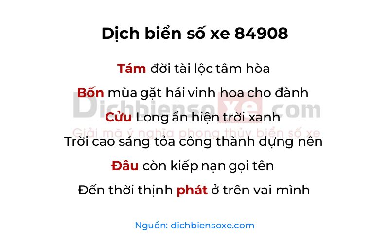 Dịch thơ biển số 84908