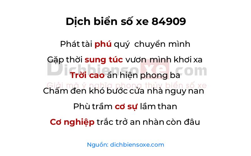 Dịch thơ biển số 84909