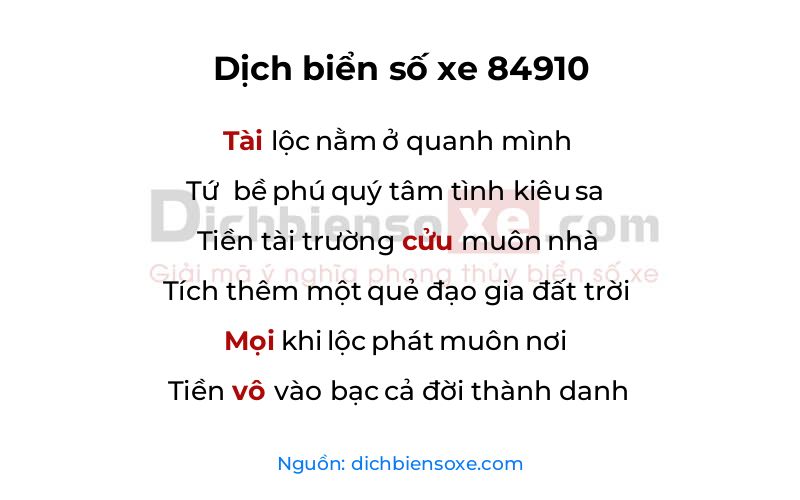 Dịch thơ biển số 84910