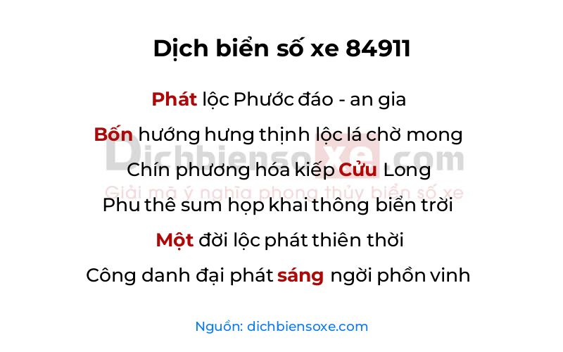 Dịch thơ biển số 84911