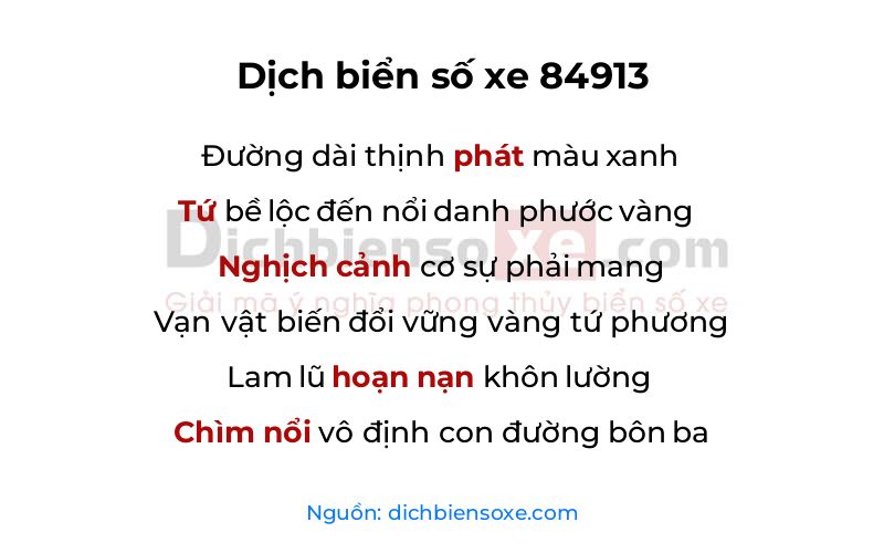 Dịch thơ biển số 84913