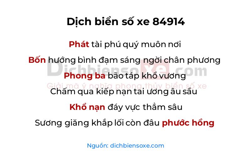 Dịch thơ biển số 84914