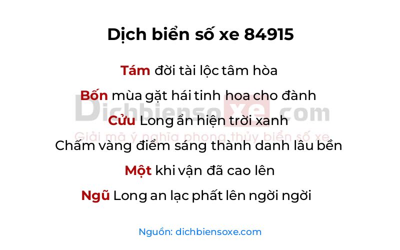 Dịch thơ biển số 84915