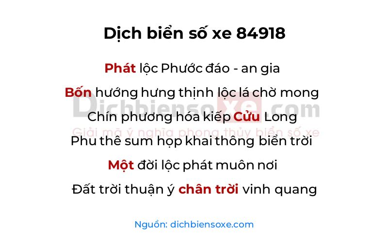 Dịch thơ biển số 84918