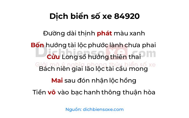 Dịch thơ biển số 84920