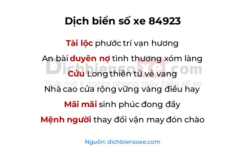 Dịch thơ biển số 84923