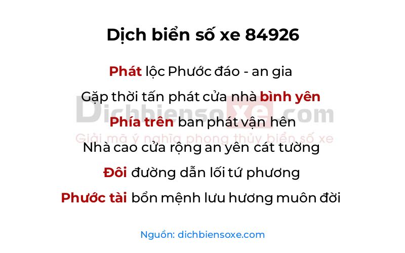 Dịch thơ biển số 84926
