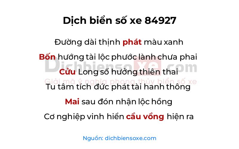 Dịch thơ biển số 84927