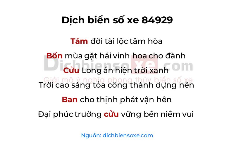 Dịch thơ biển số 84929