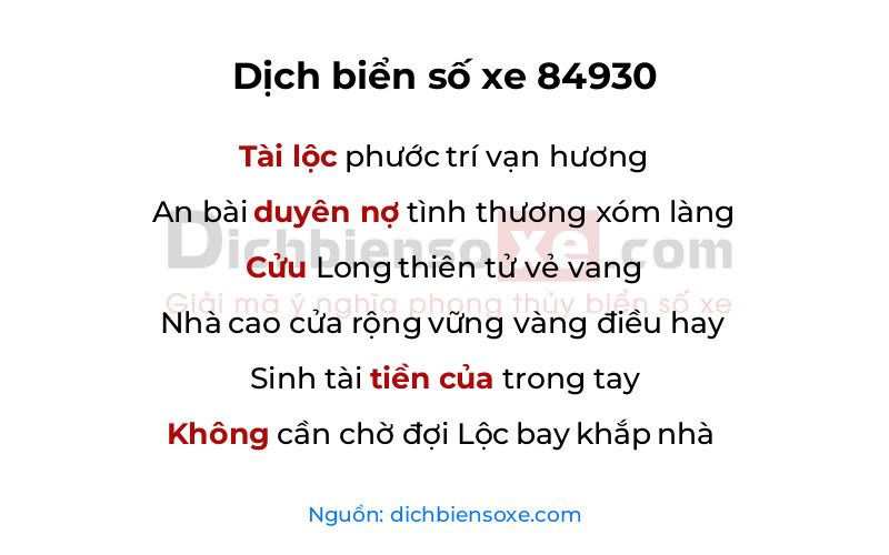 Dịch thơ biển số 84930