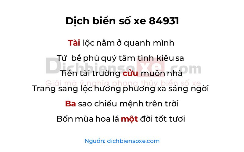 Dịch thơ biển số 84931