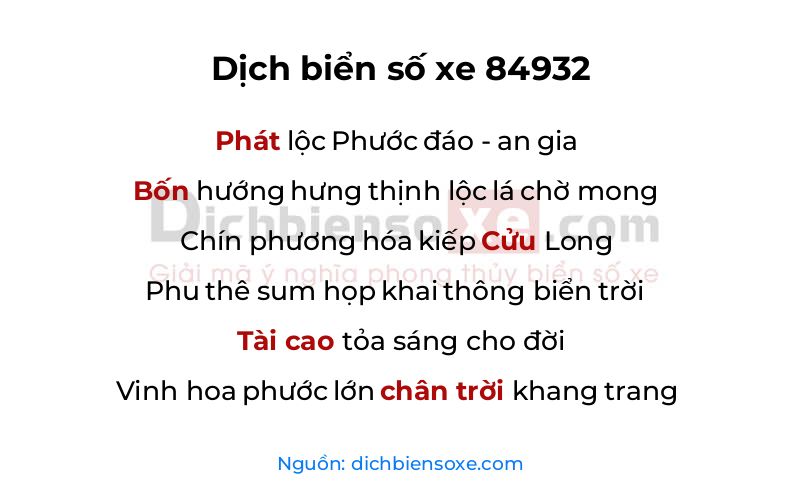 Dịch thơ biển số 84932