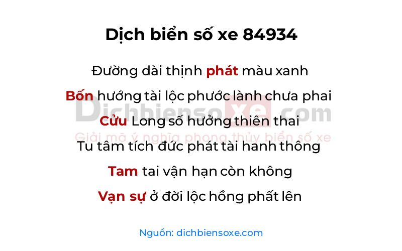 Dịch thơ biển số 84934