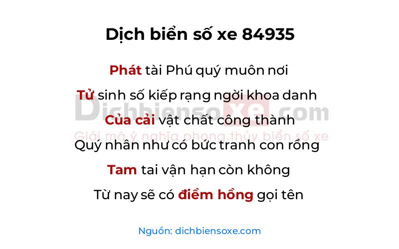 Dịch thơ biển số 84935