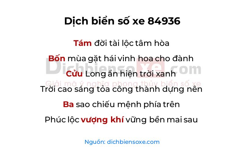 Dịch thơ biển số 84936