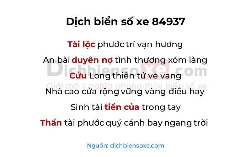 Dịch thơ biển số 84937