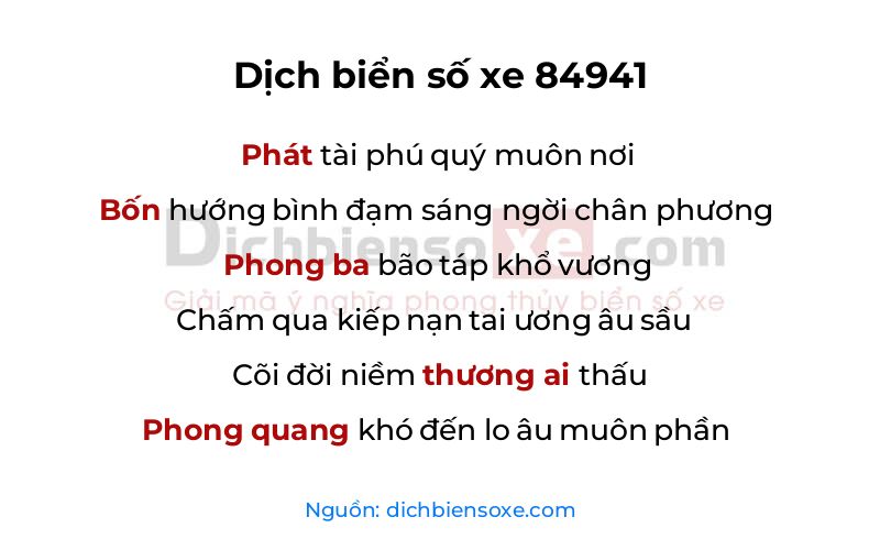 Dịch thơ biển số 84941