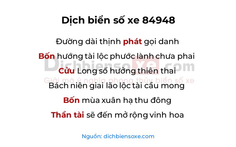 Dịch thơ biển số 84948