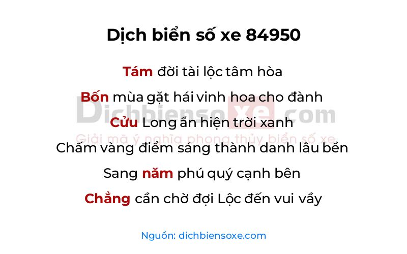 Dịch thơ biển số 84950
