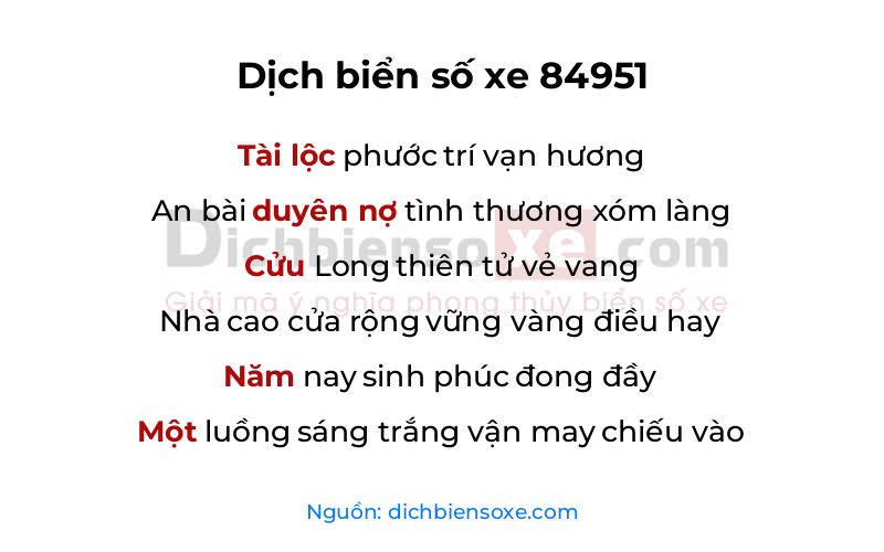 Dịch thơ biển số 84951