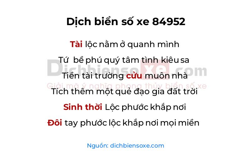 Dịch thơ biển số 84952