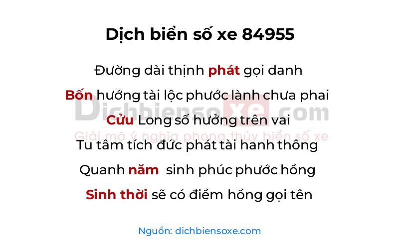 Dịch thơ biển số 84955