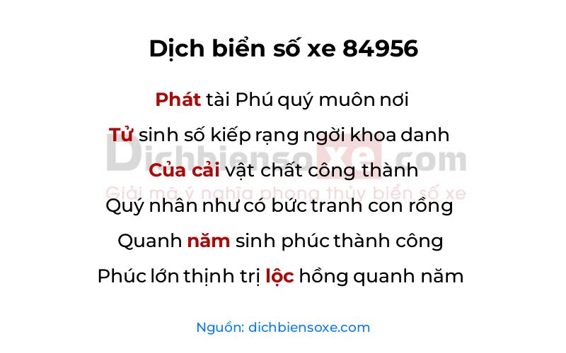 Dịch thơ biển số 84956