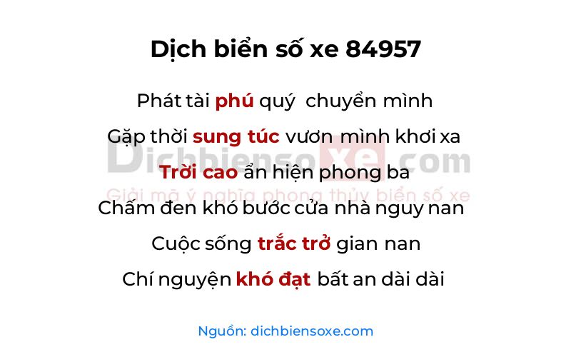 Dịch thơ biển số 84957
