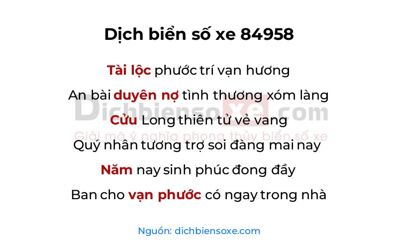 Dịch thơ biển số 84958