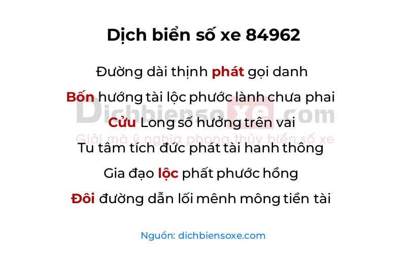 Dịch thơ biển số 84962