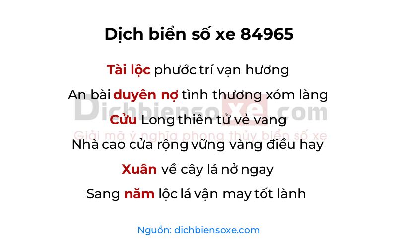 Dịch thơ biển số 84965