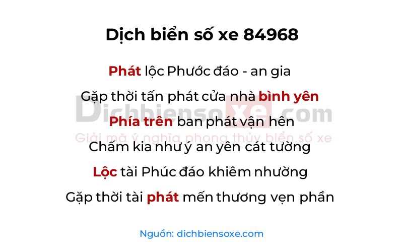 Dịch thơ biển số 84968
