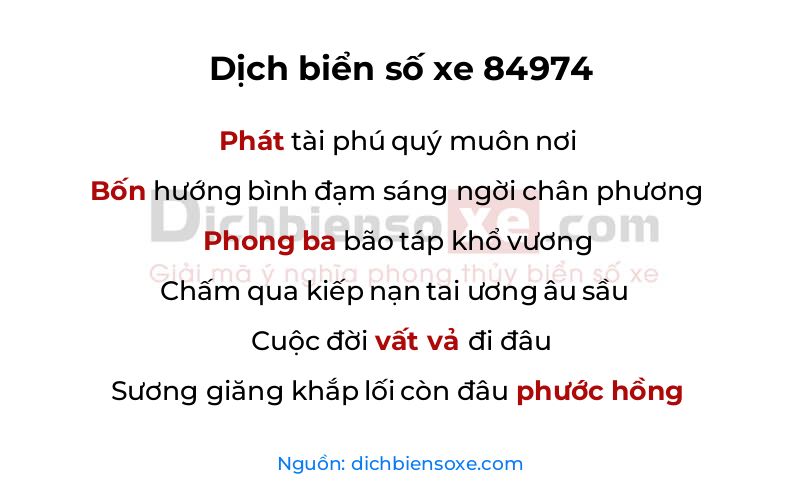 Dịch thơ biển số 84974