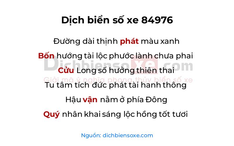 Dịch thơ biển số 84976