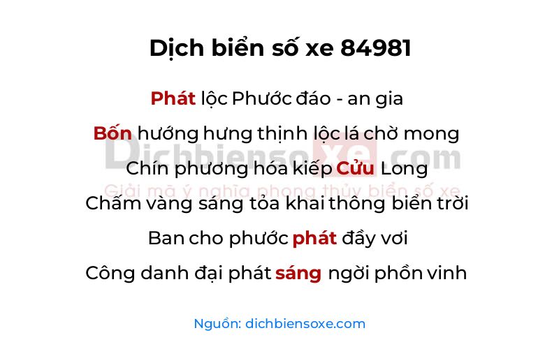 Dịch thơ biển số 84981