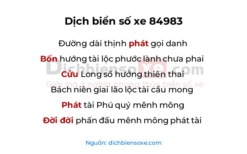 Dịch thơ biển số 84983